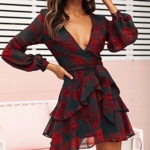 VICI Saints + Secrets Red Floral Mini Dress